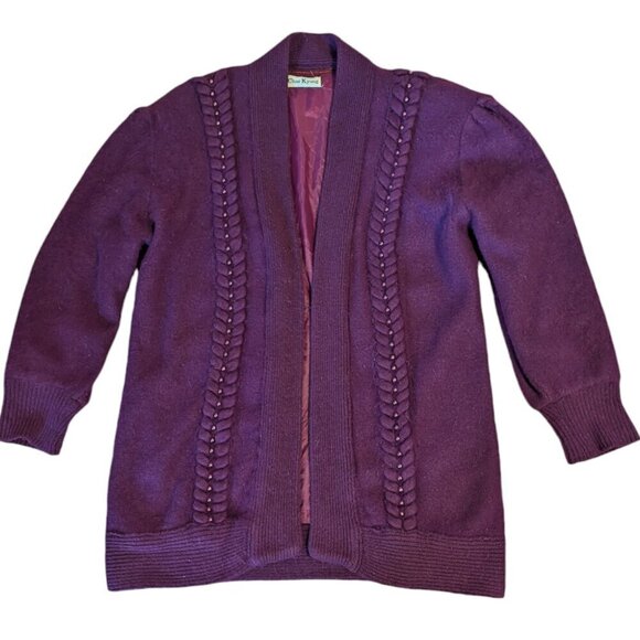 Vintage Angora Sweater Cardigan Jacket Open Front Boho Pearl Braid - Picture 1 of 8